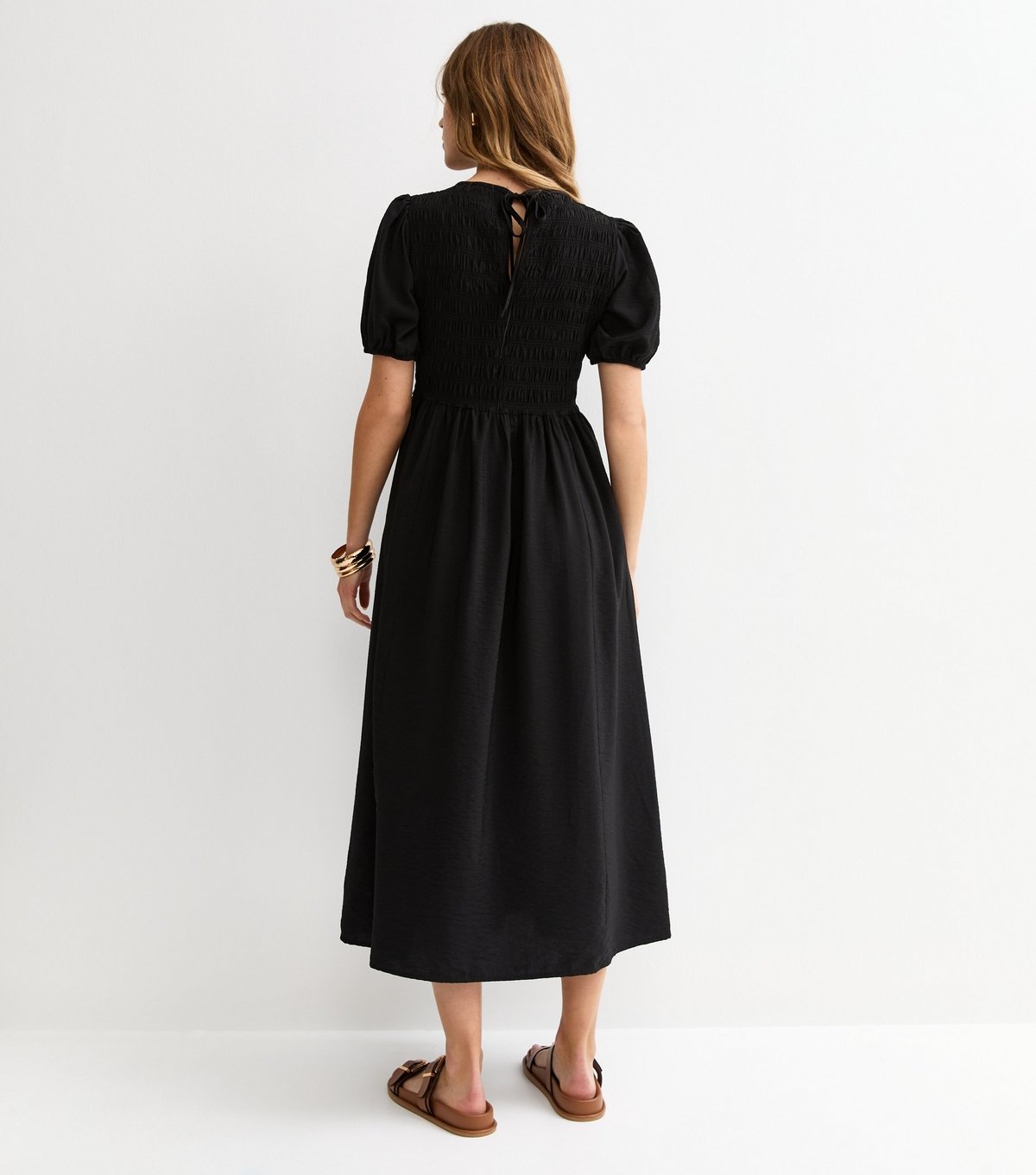 New Look Women's Black Shirred Body Short Sleeve Midi Dress New Look - 4