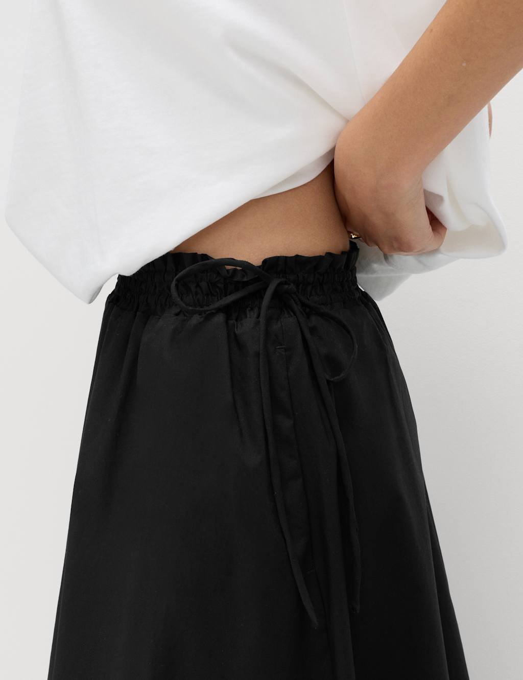 Marks & Spencer M&S Pure Cotton Poplin Tie Side Midi Skirt Black - 2