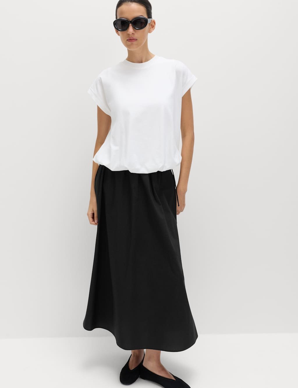 Marks & Spencer M&S Pure Cotton Poplin Tie Side Midi Skirt Black - 3
