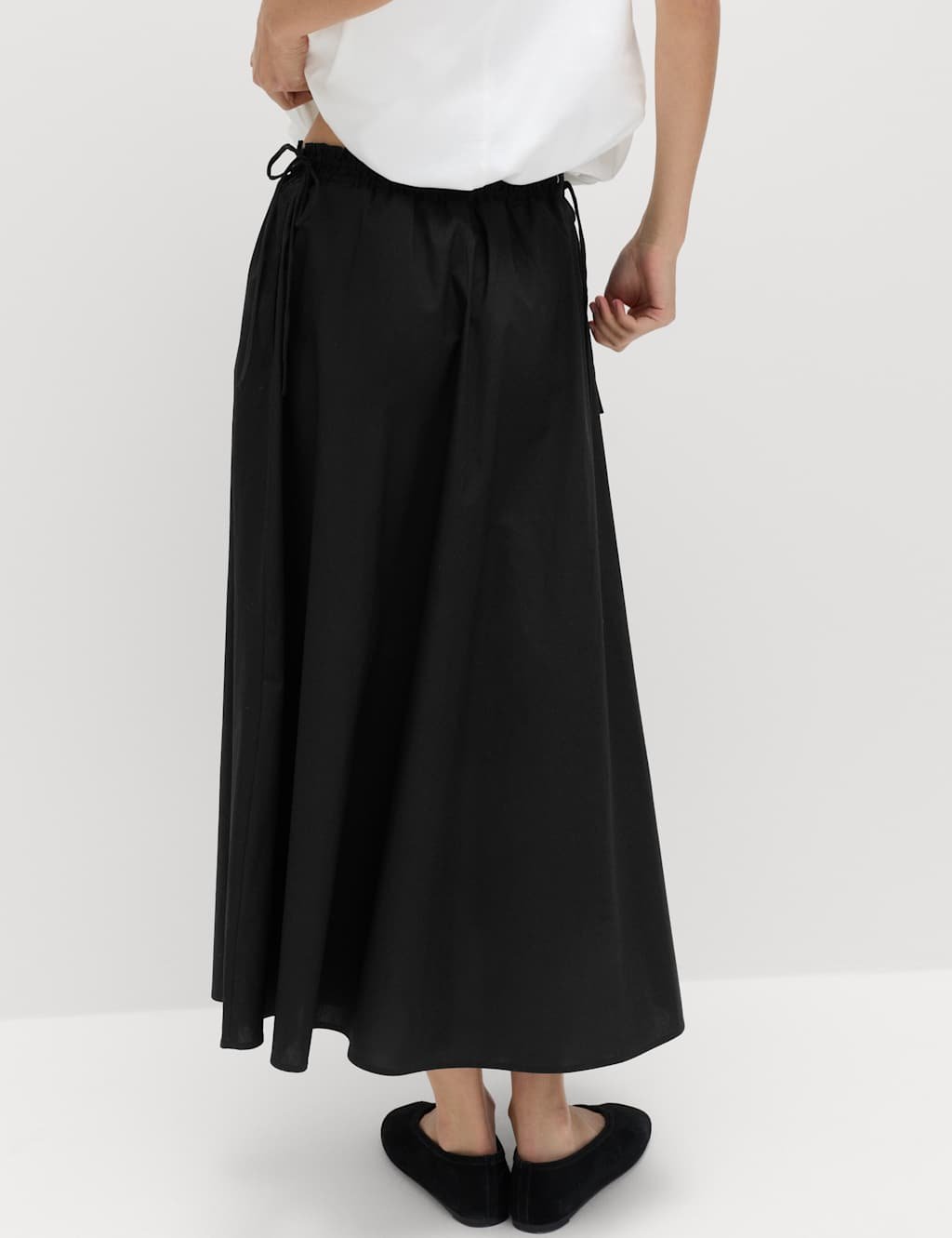 Marks & Spencer M&S Pure Cotton Poplin Tie Side Midi Skirt Black - 4