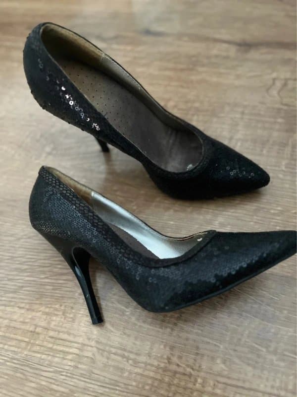 New Look Black Sequin Stiletto Heels – New Look