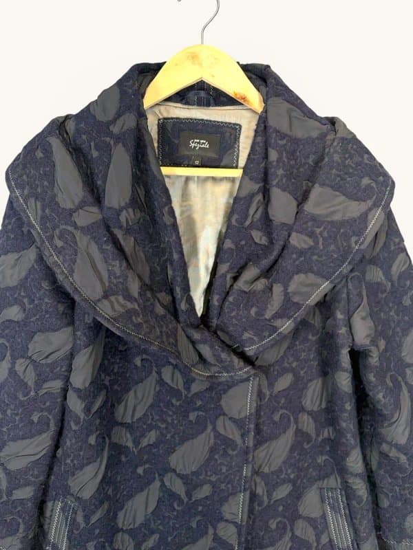 Per Una Per Una Speziale Womens Navy Boiled Wool Floral Coat Size UK 12 Padded Pockets