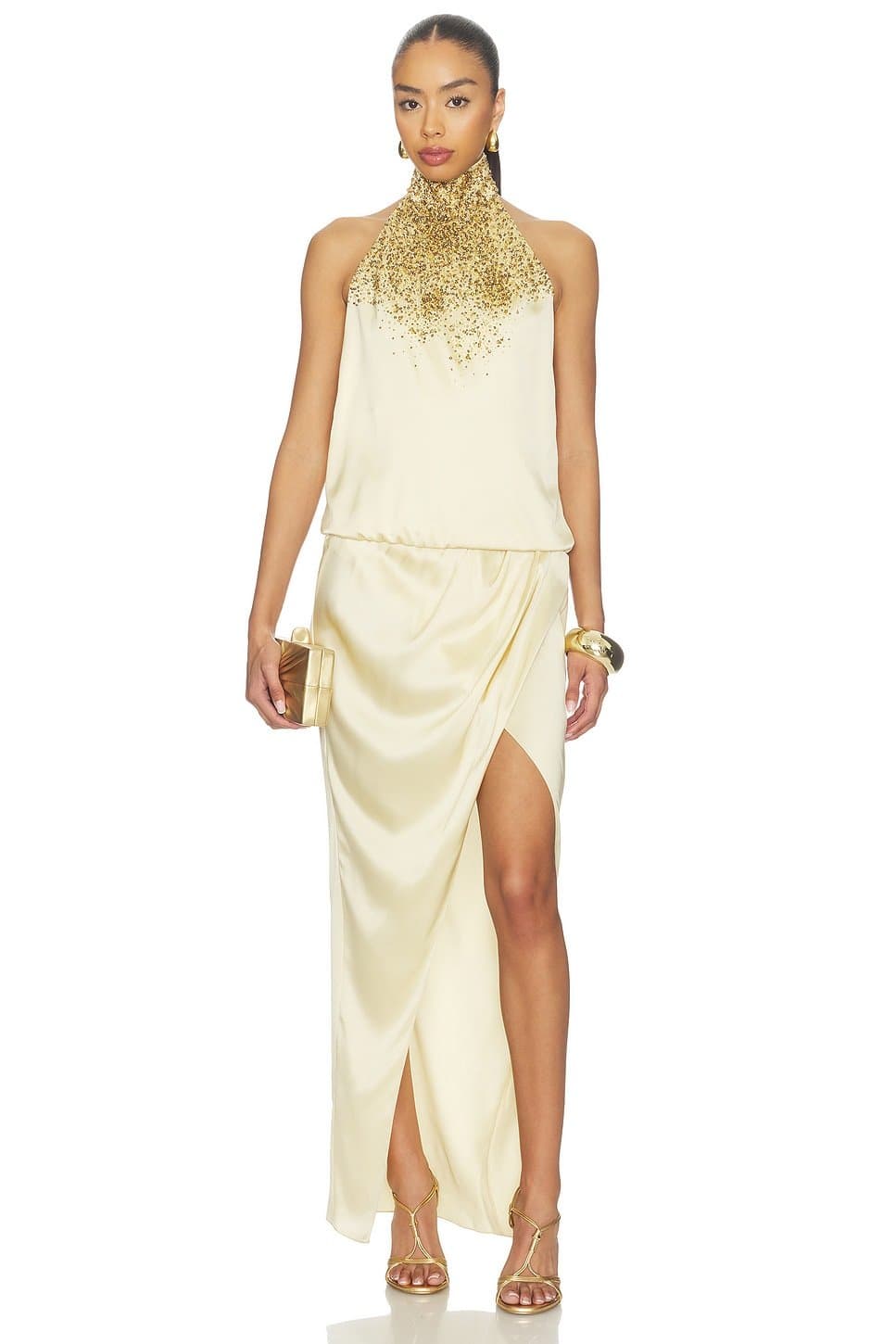 revolve Halterneck Sand Pearl Embroidered Dress