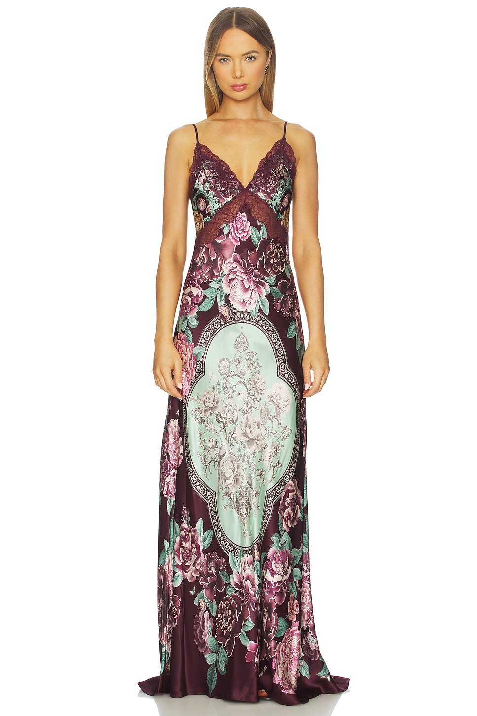 revolve V Neck Long Bias Slip Dress With Train - 1