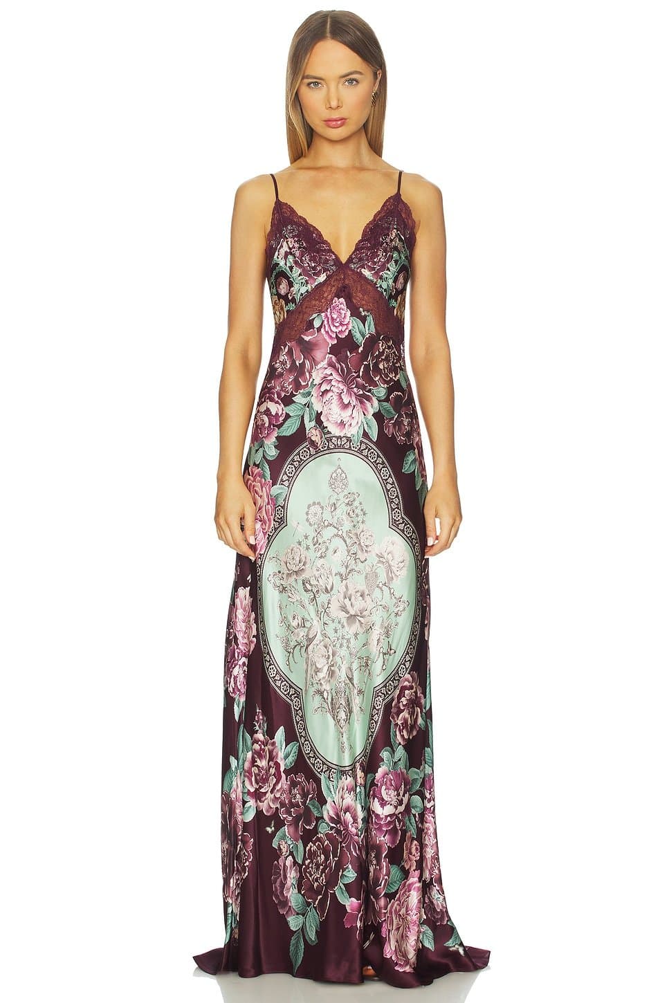 revolve V Neck Long Bias Slip Dress With Train