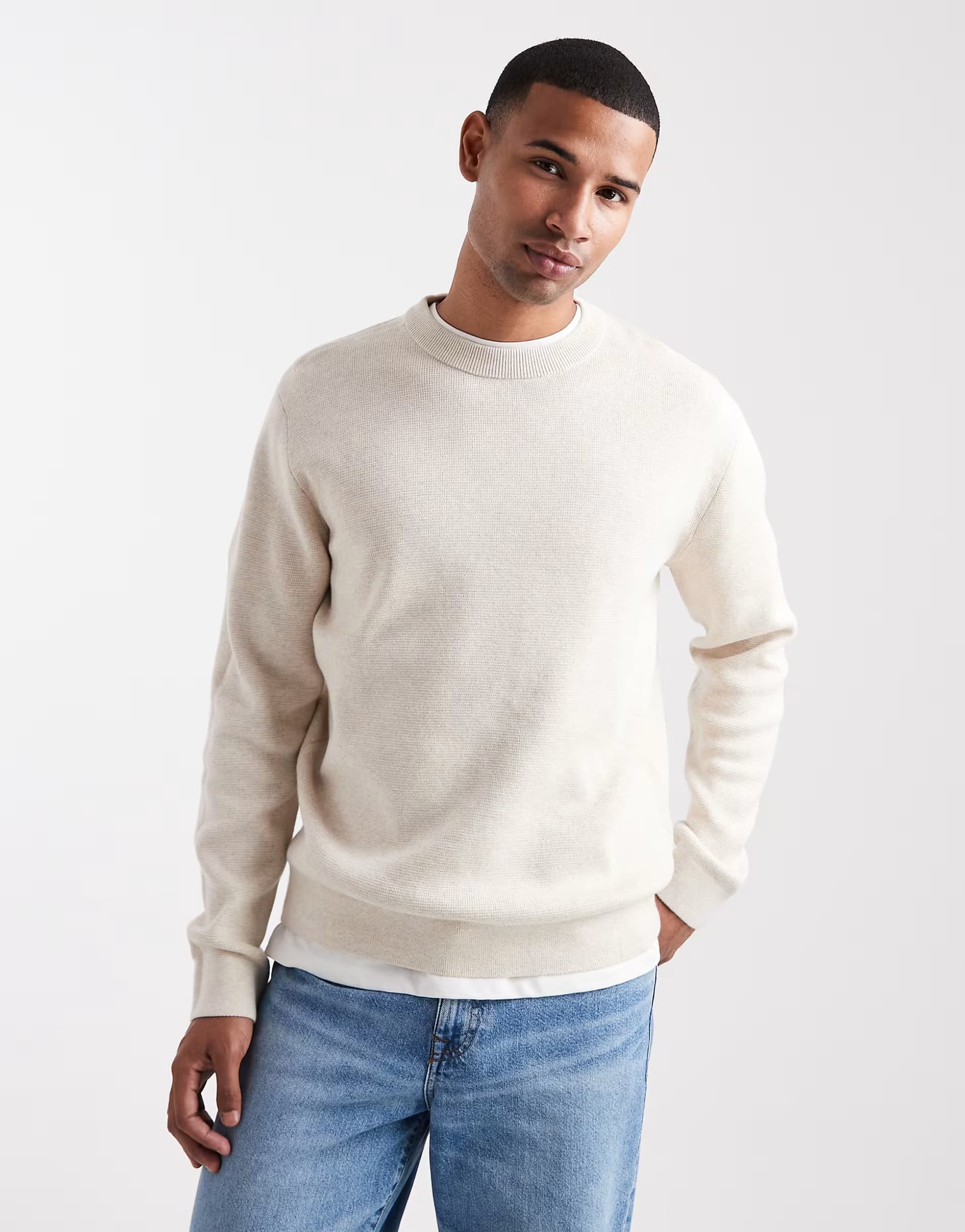 ASOS Jack & Jones premium knitted crew neck jumper in cream