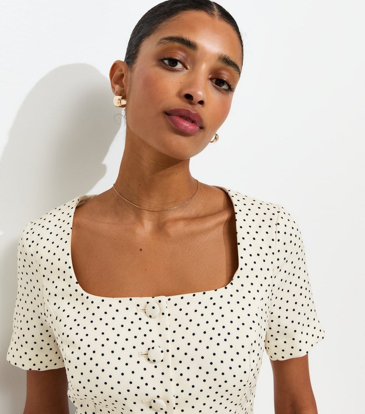 New Look Women's White Spot Print Square Neck Short Sleeve Blazer New Look - 4