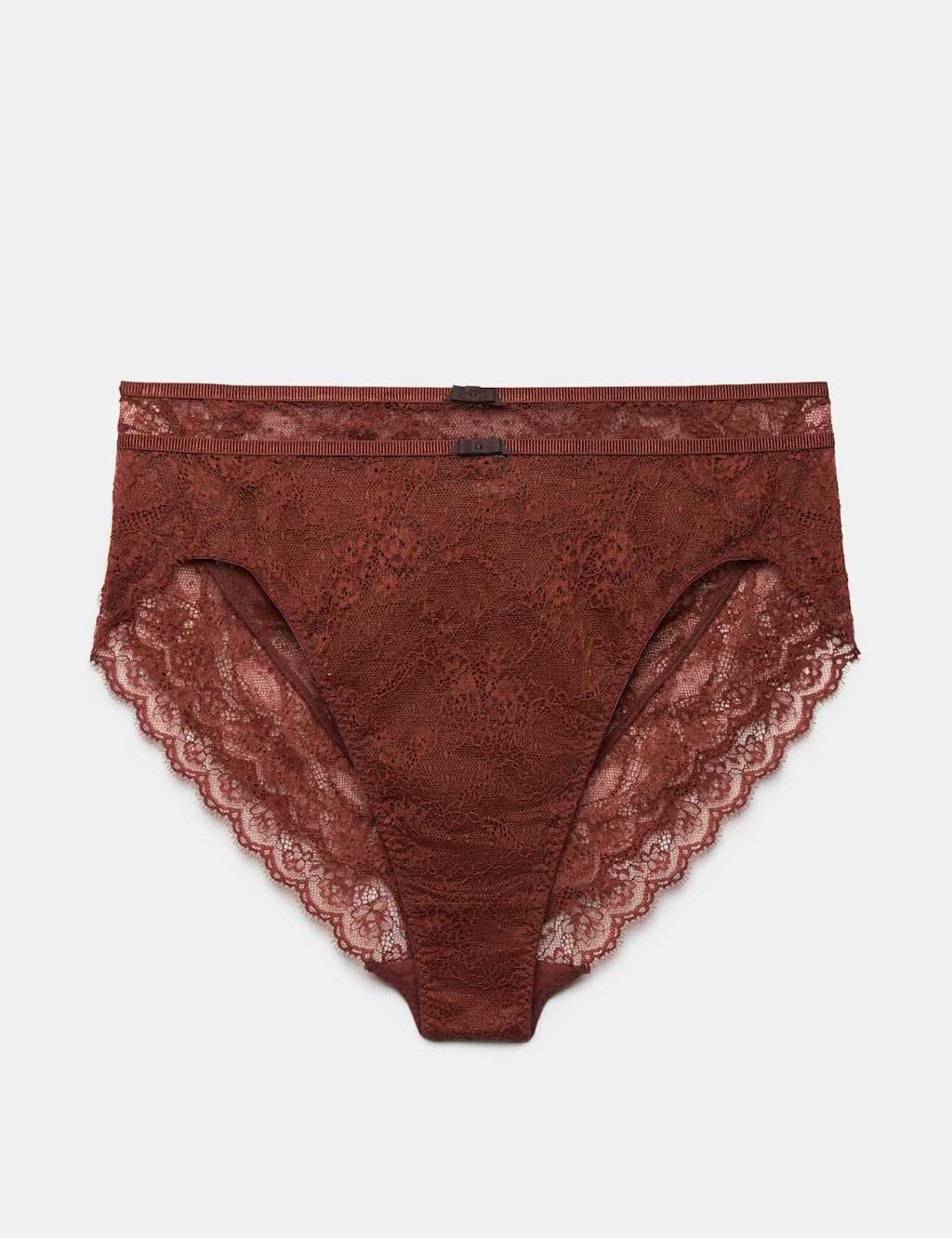 Marks & Spencer M&S 2 Pack Ida Lace High Waisted High Leg Knickers Russet