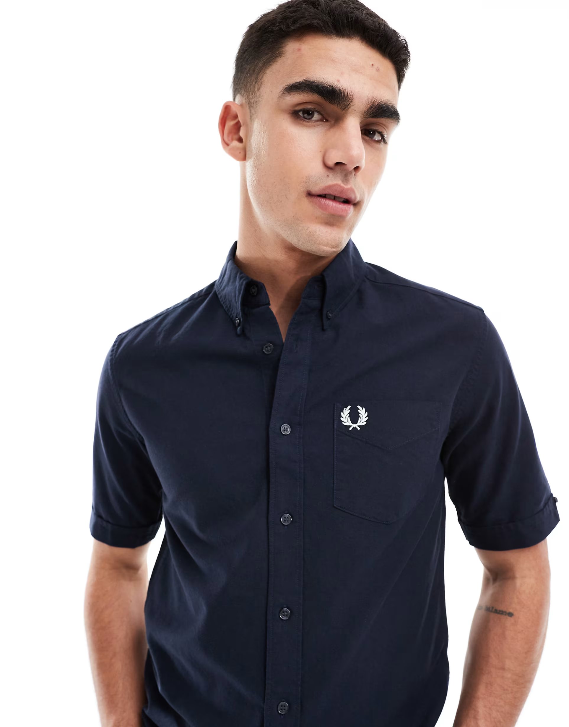 ASOS Fred Perry short sleeve oxford shirt in navy - 1