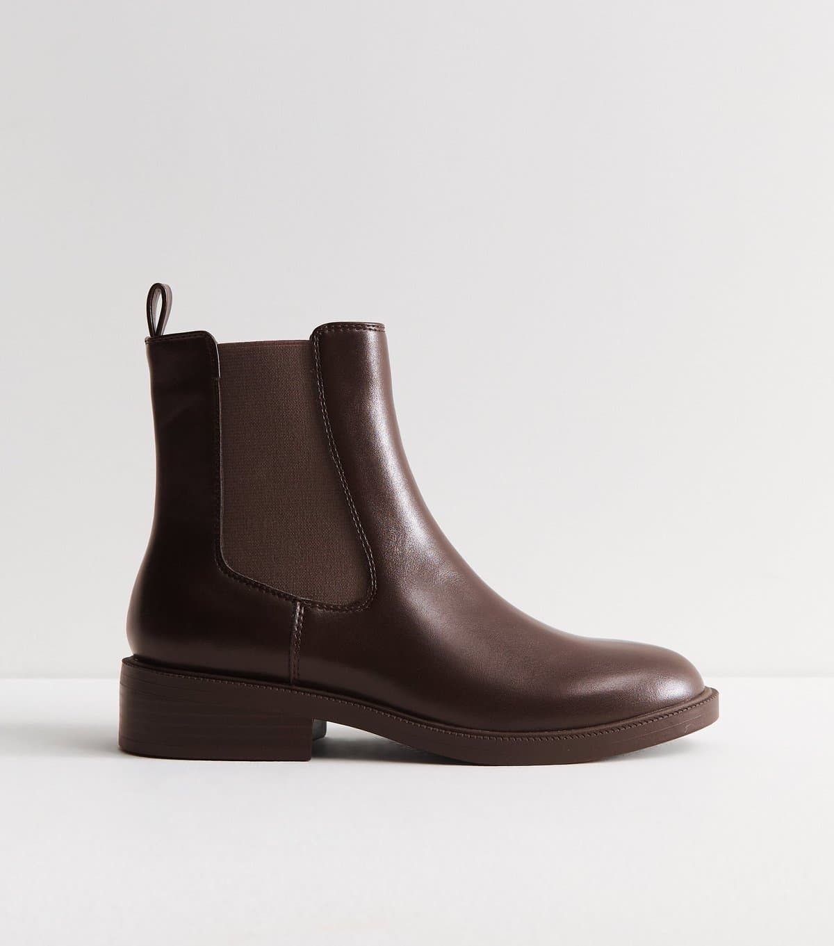 New Look Women's Dark Brown Faux Leather Chelsea Ankle Boots Vegan New Look