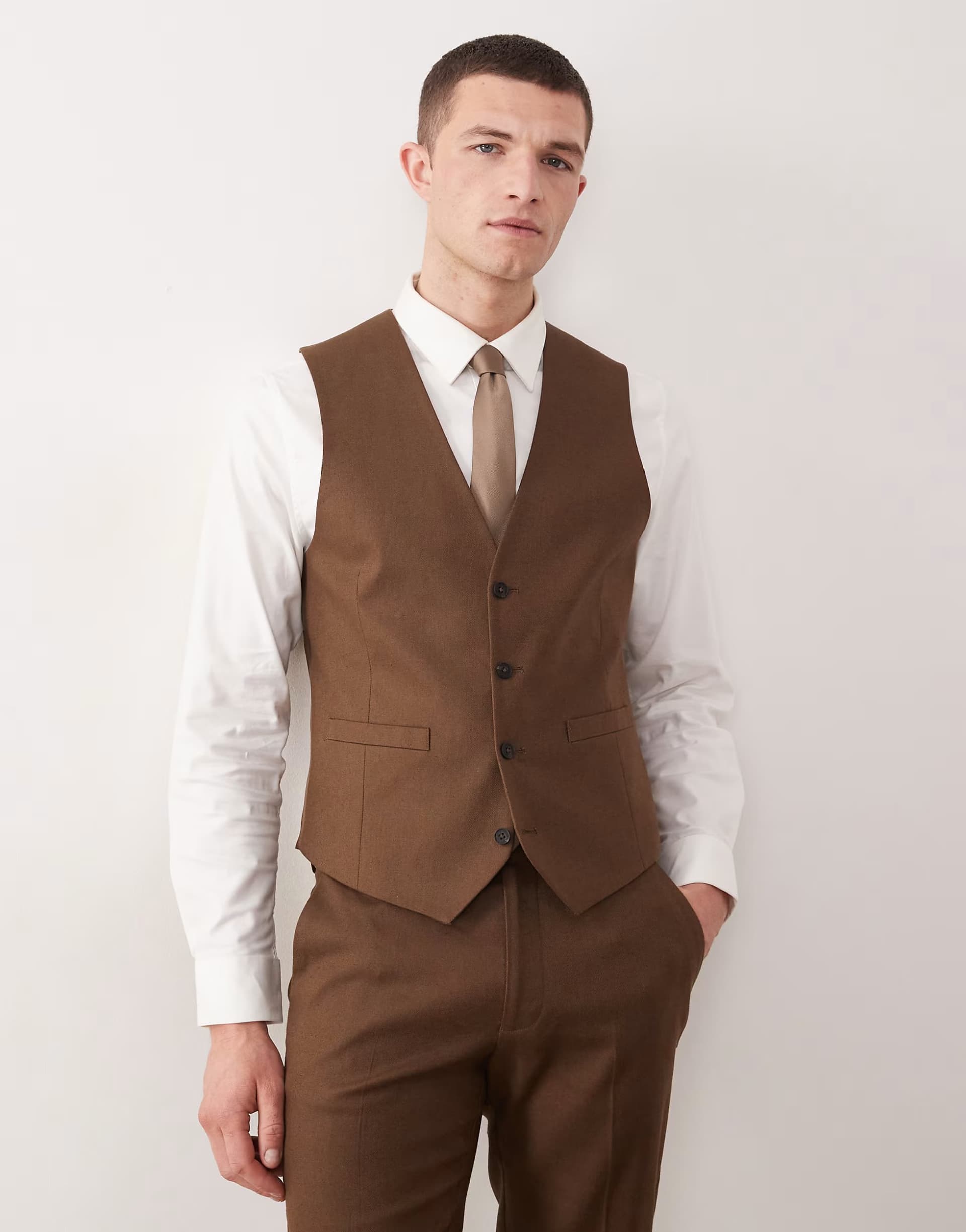 ASOS ASOS Brown Linen Rich Suit Waistcoat