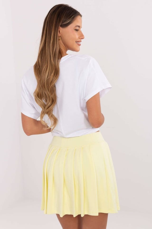 Love Lace Love Lace Women's Cotton V Neck T-Shirt Pleated Mini Skirt Set in Yellow - 2