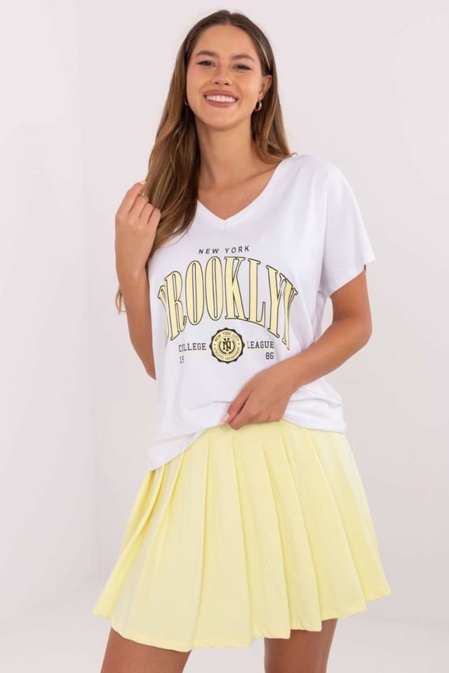 Love Lace Love Lace Women's Cotton V Neck T-Shirt Pleated Mini Skirt Set in Yellow - 3