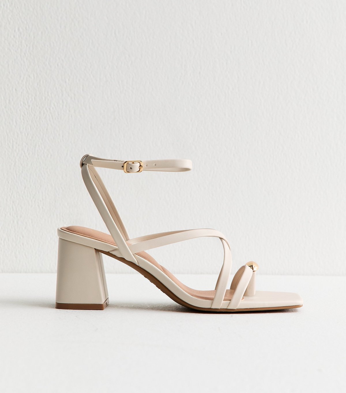 New Look Women's Off White Faux Leather Metal Toe Loop Block Heel Sandals Vegan New Look - 2