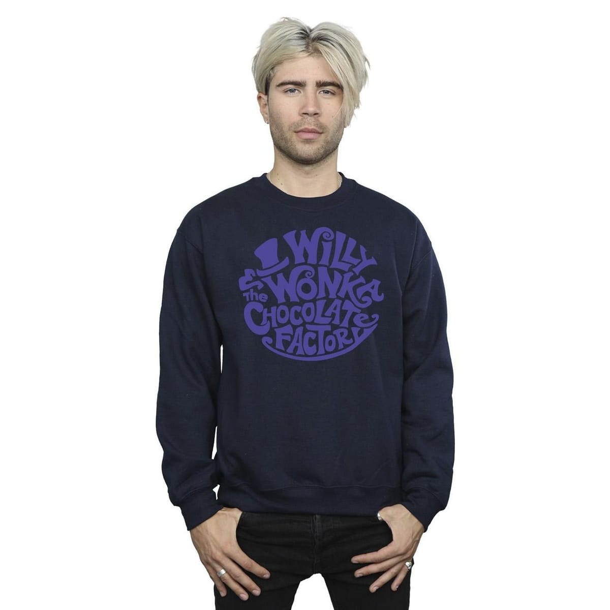 Warner Bros Warner Bros Men's Typed Logo Sweatshirt in Navy - 1