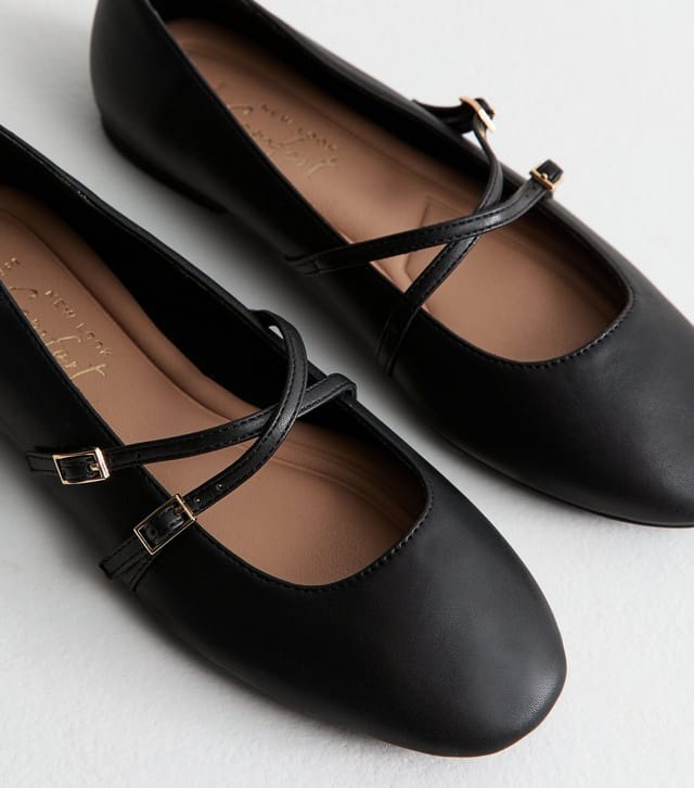 New Look Women's Wide Fit Black Faux Leather Ballet Flats New Look - 3