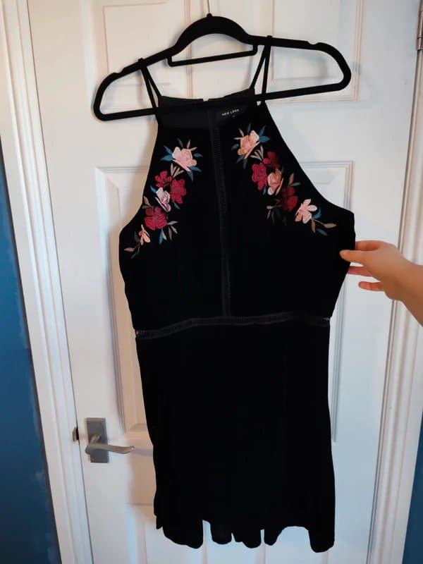 New Look Black embroidered velvet-style skater style dress