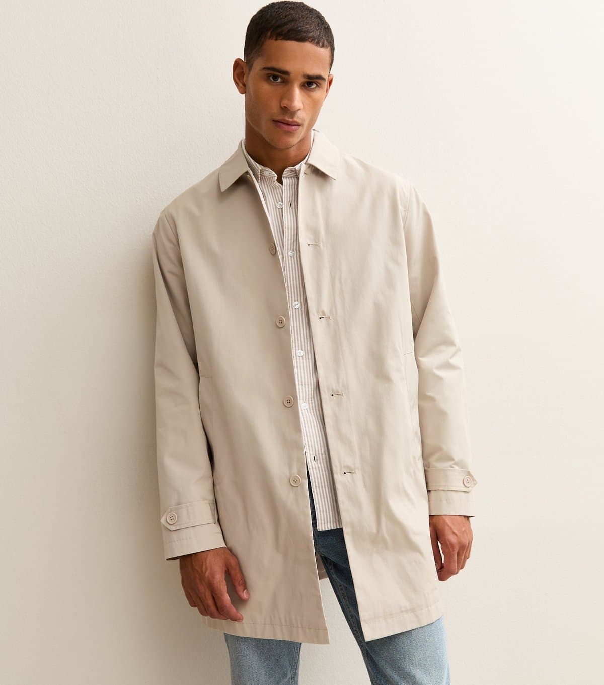 New Look Men's Stone Regular Fit Button Front Car Coat New Look