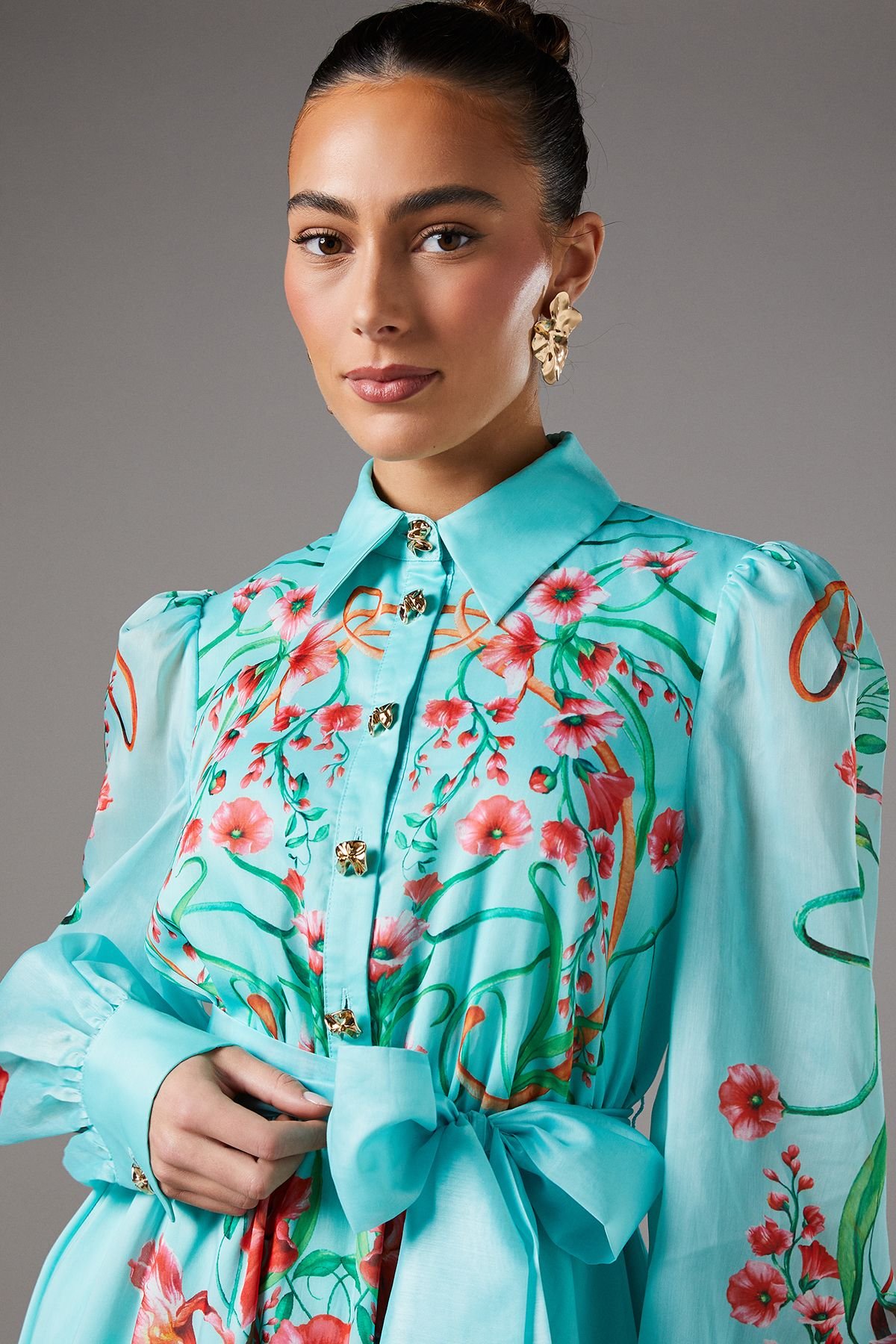 Coast Coast Women's Boarder Print Organza Shirt Dress in Mint - 3