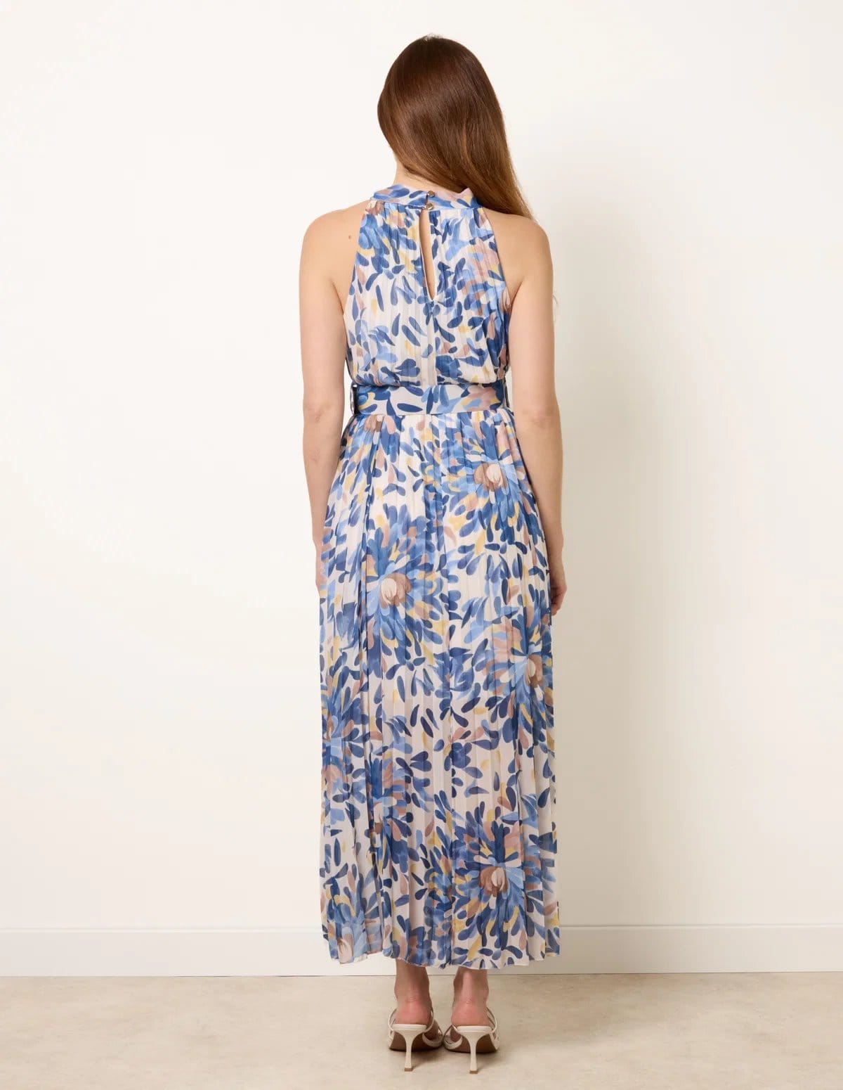 Blue Vanilla Printed Pleated Dress With Belt - 4