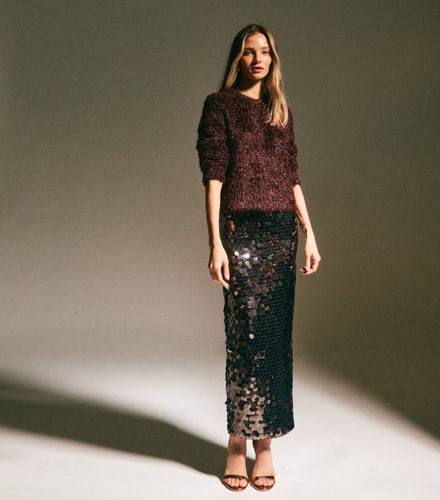 New Look Women's Dark Brown Sequin Midi Skirt New Look - 2