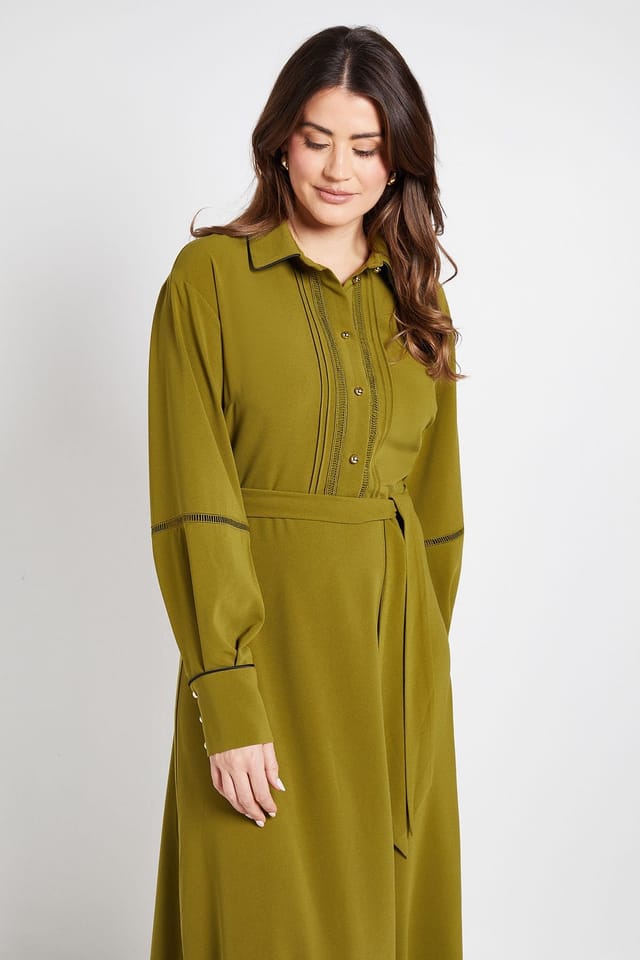 Wallis Wallis Women's Contrast Lace Trim Shirt Dress in Olive - 2