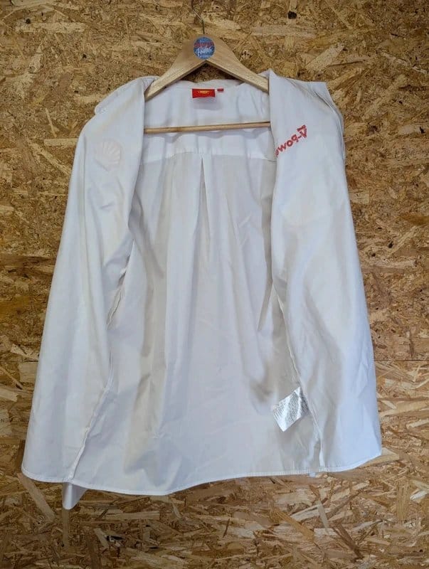 Shell Shell Scuderia Ferrari Button Up Shirt Mens Medium White Cotton Logo Long Sleeve - 1