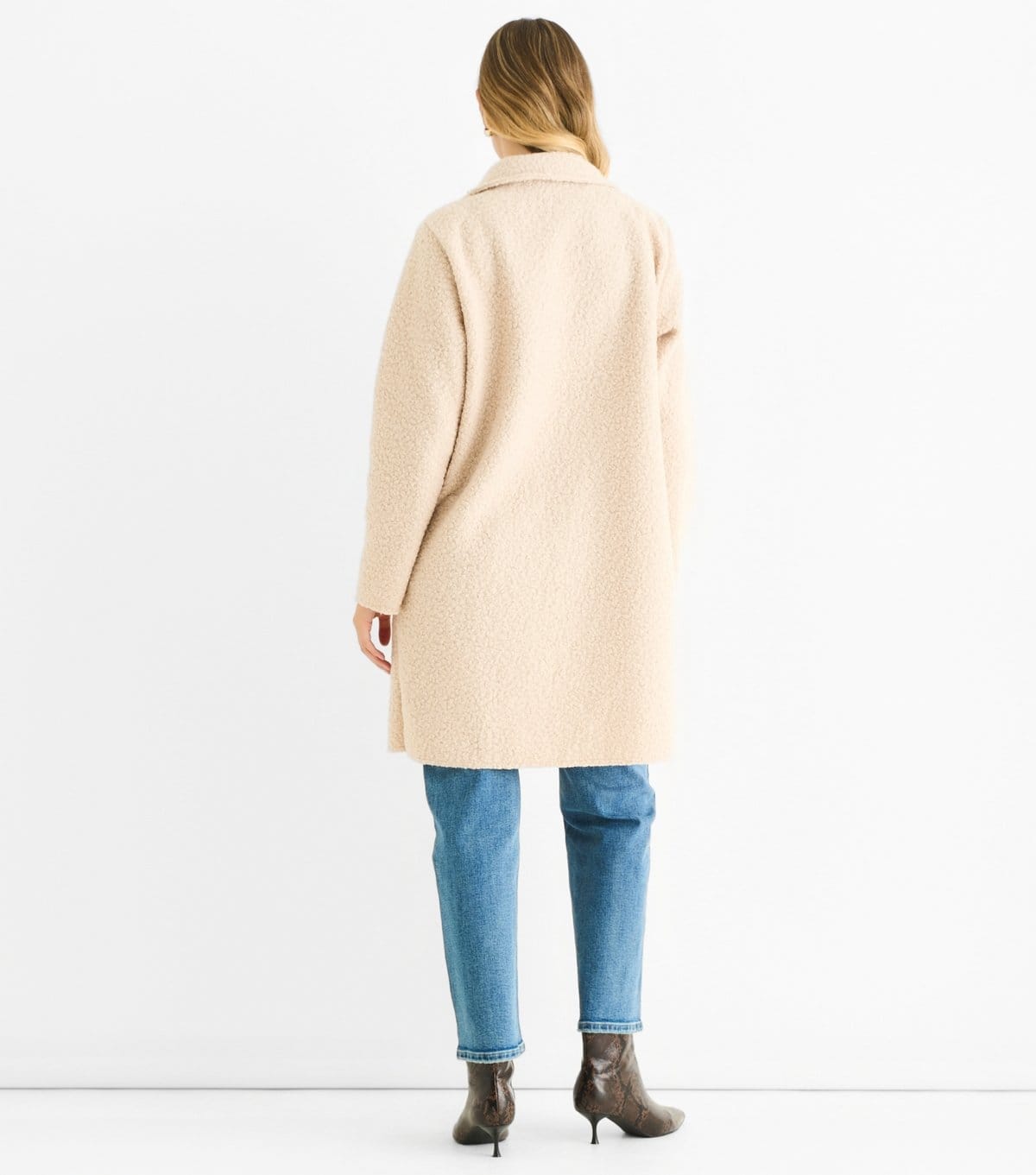 Gini London Women's Oatmeal Shearling Double Breasted Coat Gini London New Look - 4