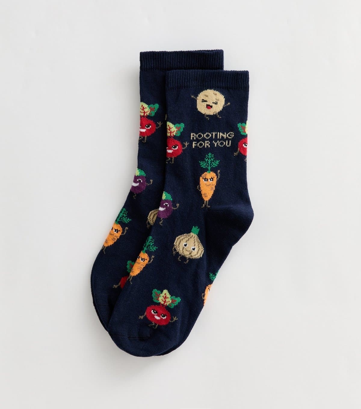 New Look Navy Rooting for You Vegetable Pattern Ankle Socks New Look