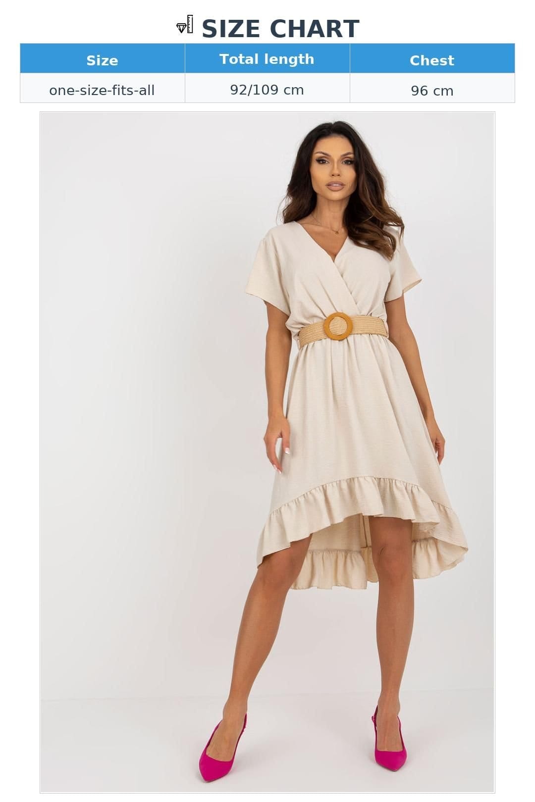 Love Lace Love Lace Women's Summer Heart Neck Asym Frill Dress Belt in Beige - 4