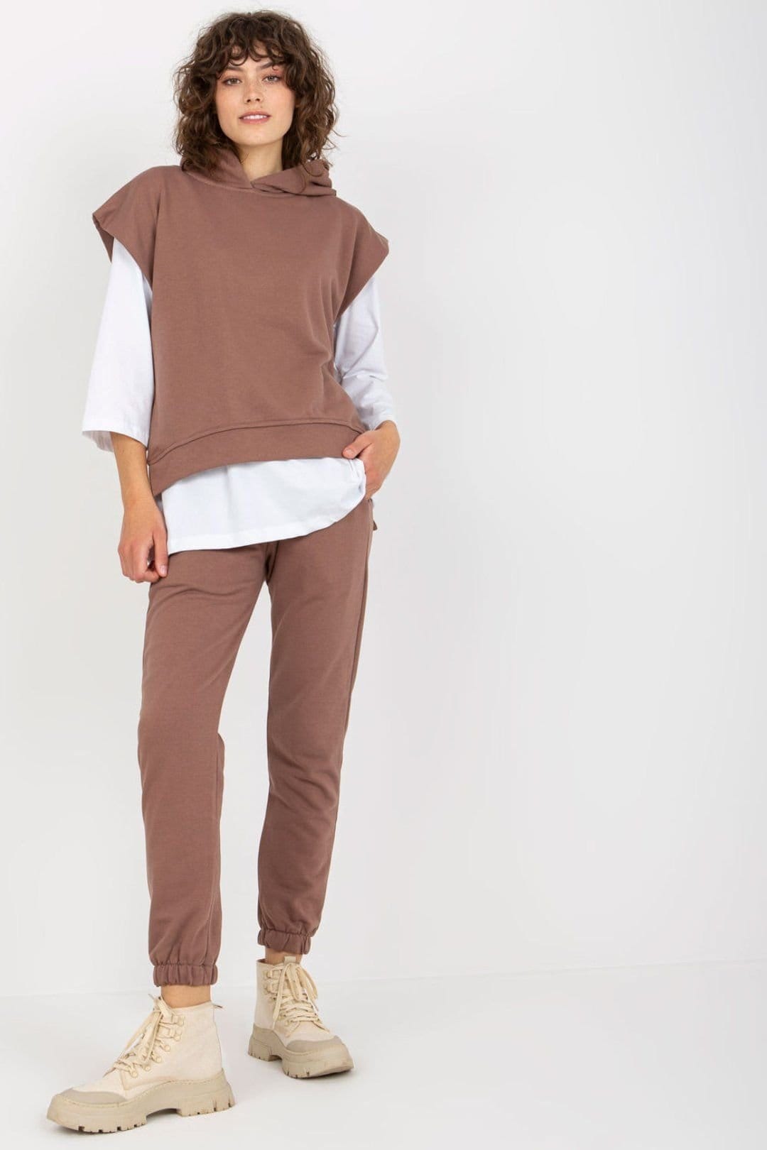 Love Lace Brown 3 Piece Hooded Sweatsuit Set with Pants