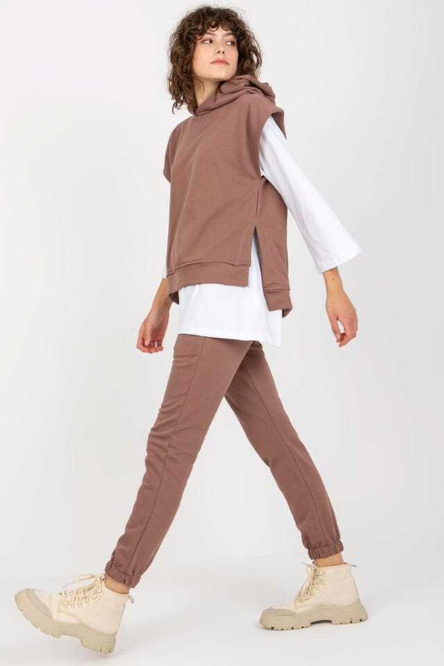 Love Lace Love Lace Women's 3 Piece Hooded Sweatsuit Set with Pants in Brown - 2