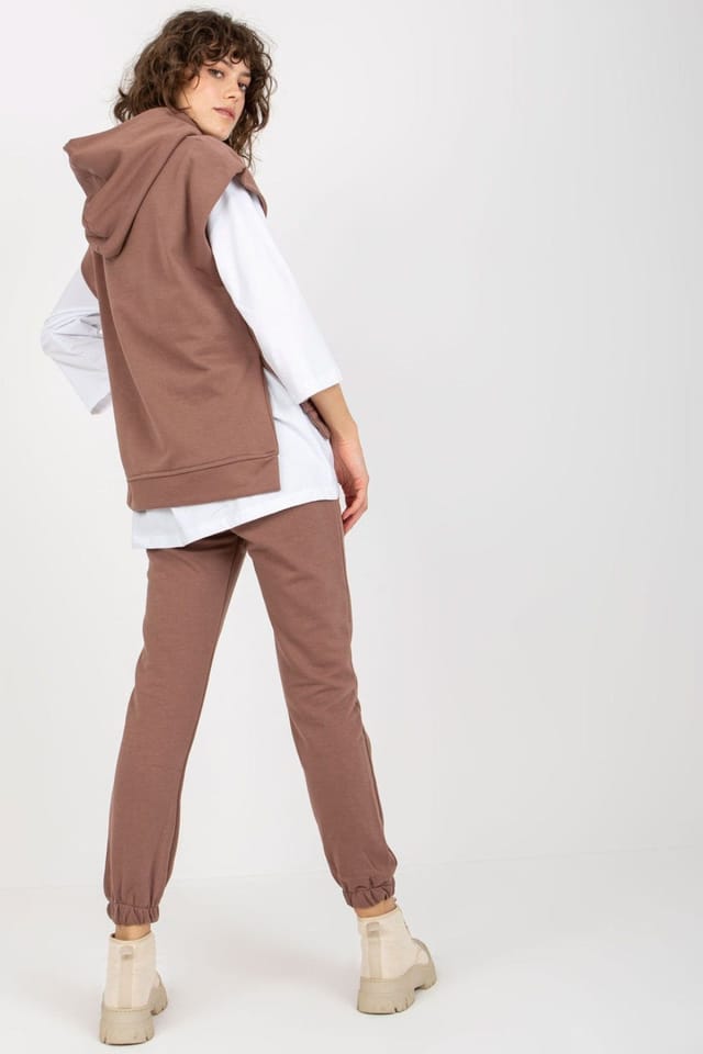 Love Lace Love Lace Women's 3 Piece Hooded Sweatsuit Set with Pants in Brown - 3