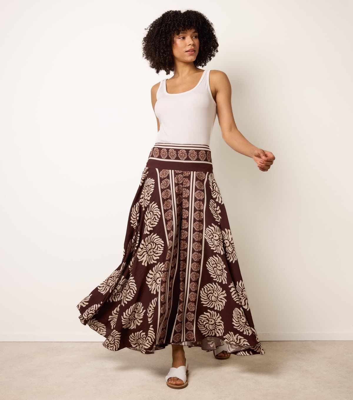 Blue Vanilla Women's Dark Brown Printed Wide Leg Trousers Blue Vanilla New Look