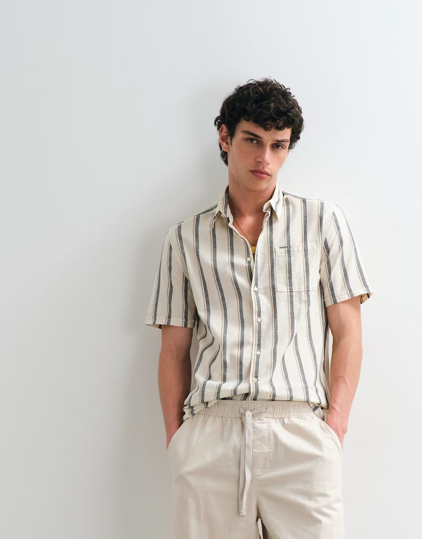 ASOS Barbour Barkend short sleeve striped summer shirt in cream - 1
