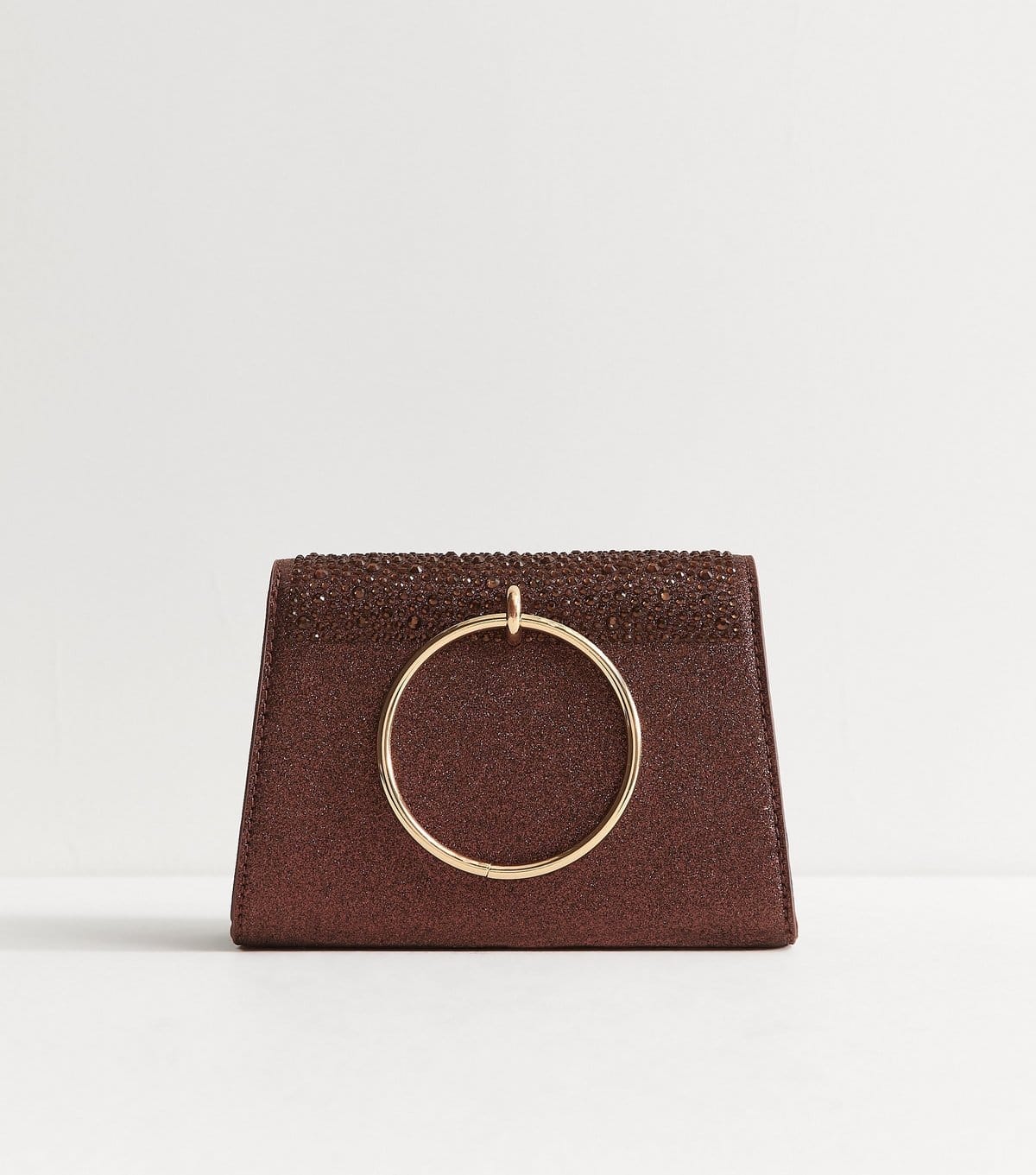 New Look Dark Brown Gem Embellished Circular Handle Clutch Bag New Look - 4