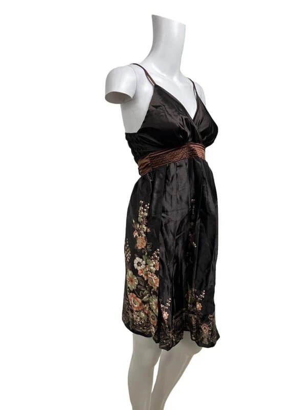 Handmade Women's Satin Slip Dress Size XS 6-8 Brown Mix Handmade Ruffle Back NEW EU34