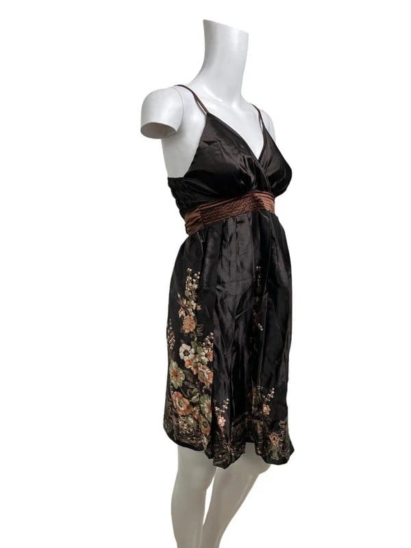 Handmade Brown Floral Satin Slip Dress Size XS 6-8