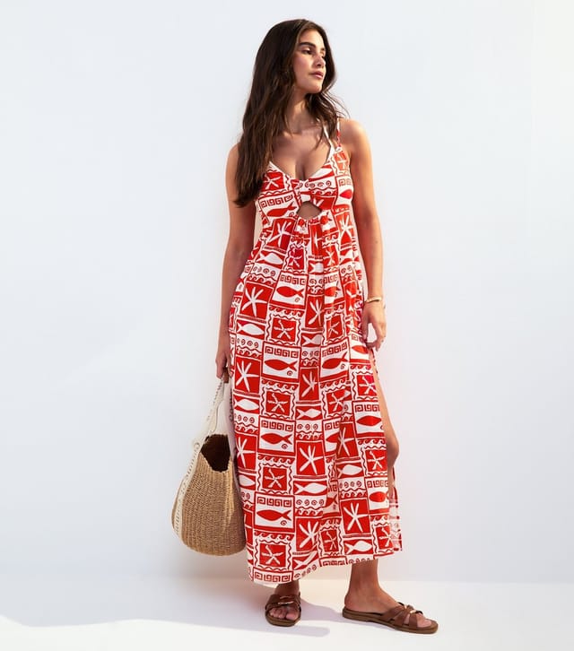 New Look Women's Red Sea Print Knotted Front Maxi Dress New Look - 3