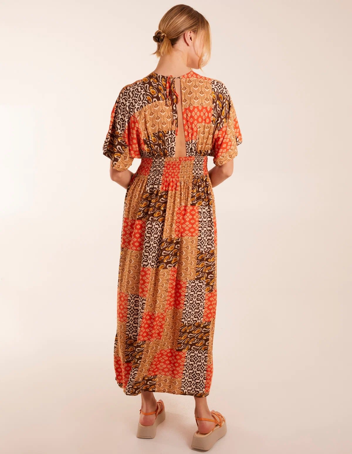 Blue Vanilla Abstract Patchwork Pattern V Neck Maxi Dress - 4