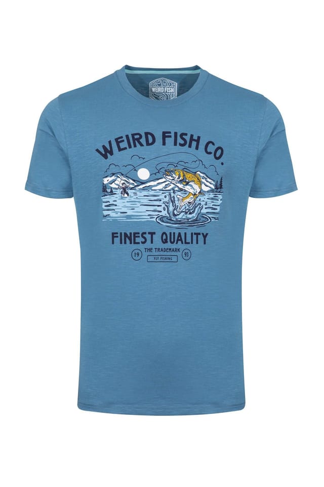 Weird Fish Weird Fish Men's Fish Out Of Water Front Print Graphic T-Shirt in Mid Blue - 2
