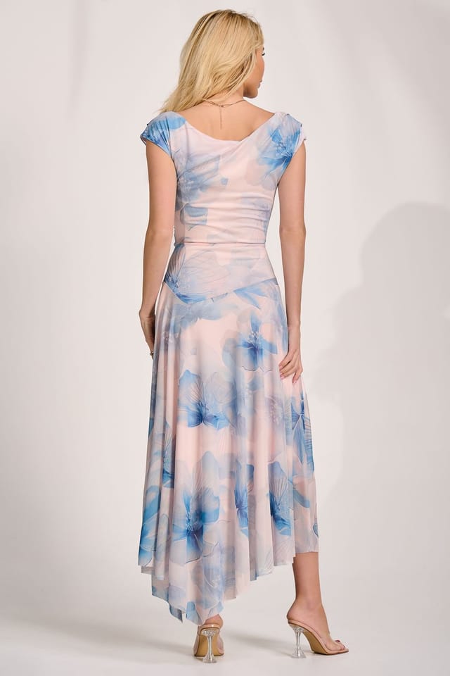 Jolie Moi Jolie Moi Women's Asymmetric Draped Mesh Maxi Dress in Pale Pink - 2