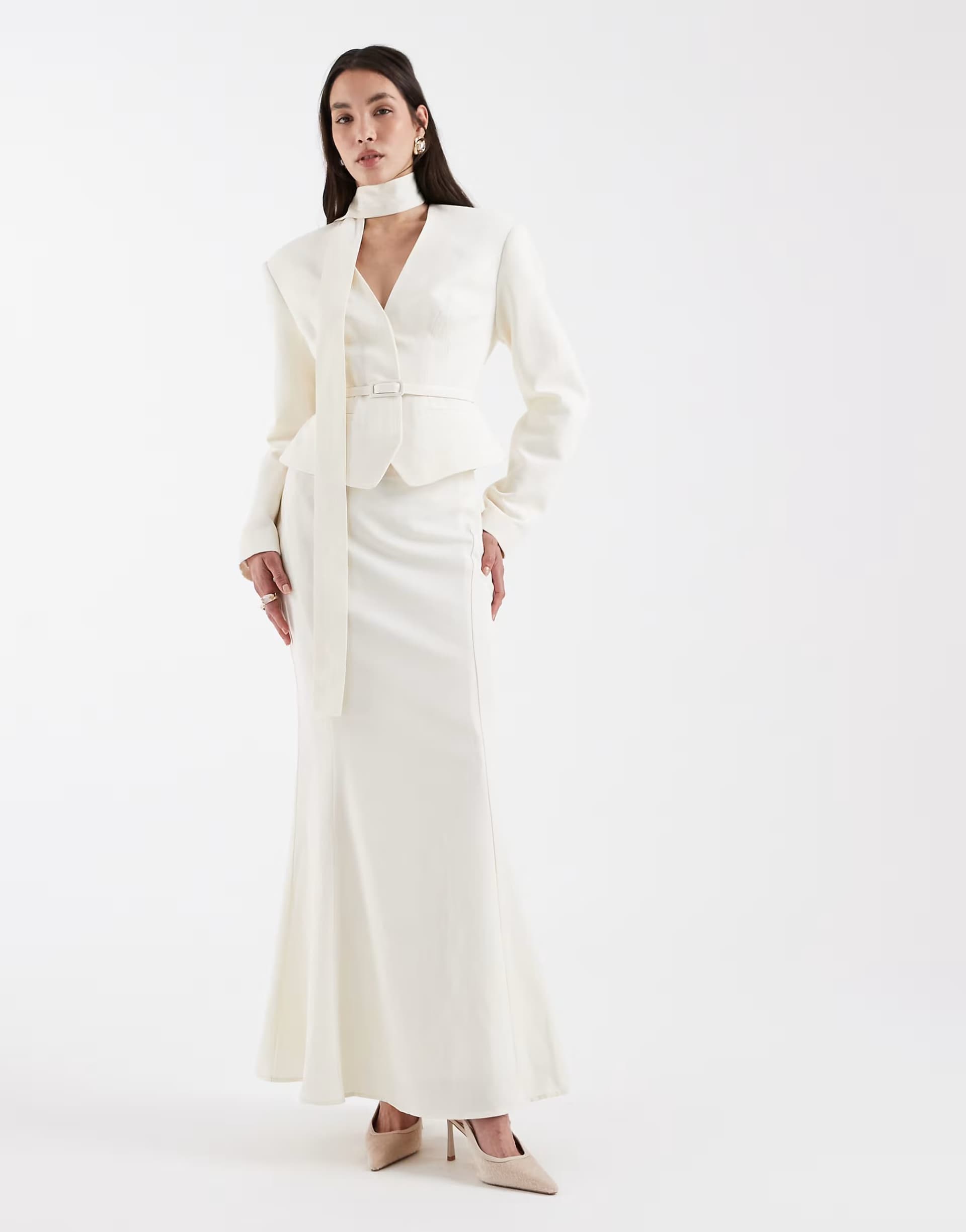 ASOS ASOS DESIGN tailored fishtail maxi skirt co-ord in cream