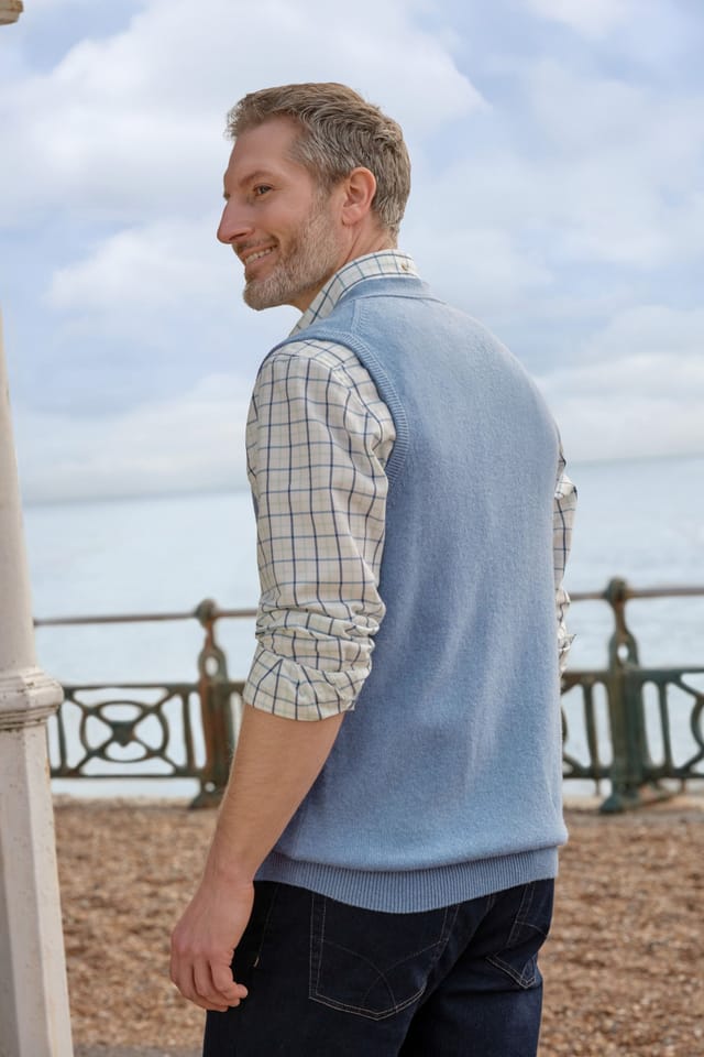 WoolOvers WoolOvers Men's Mens 100% Lambswool Waistcoat in Baby Blue - 3