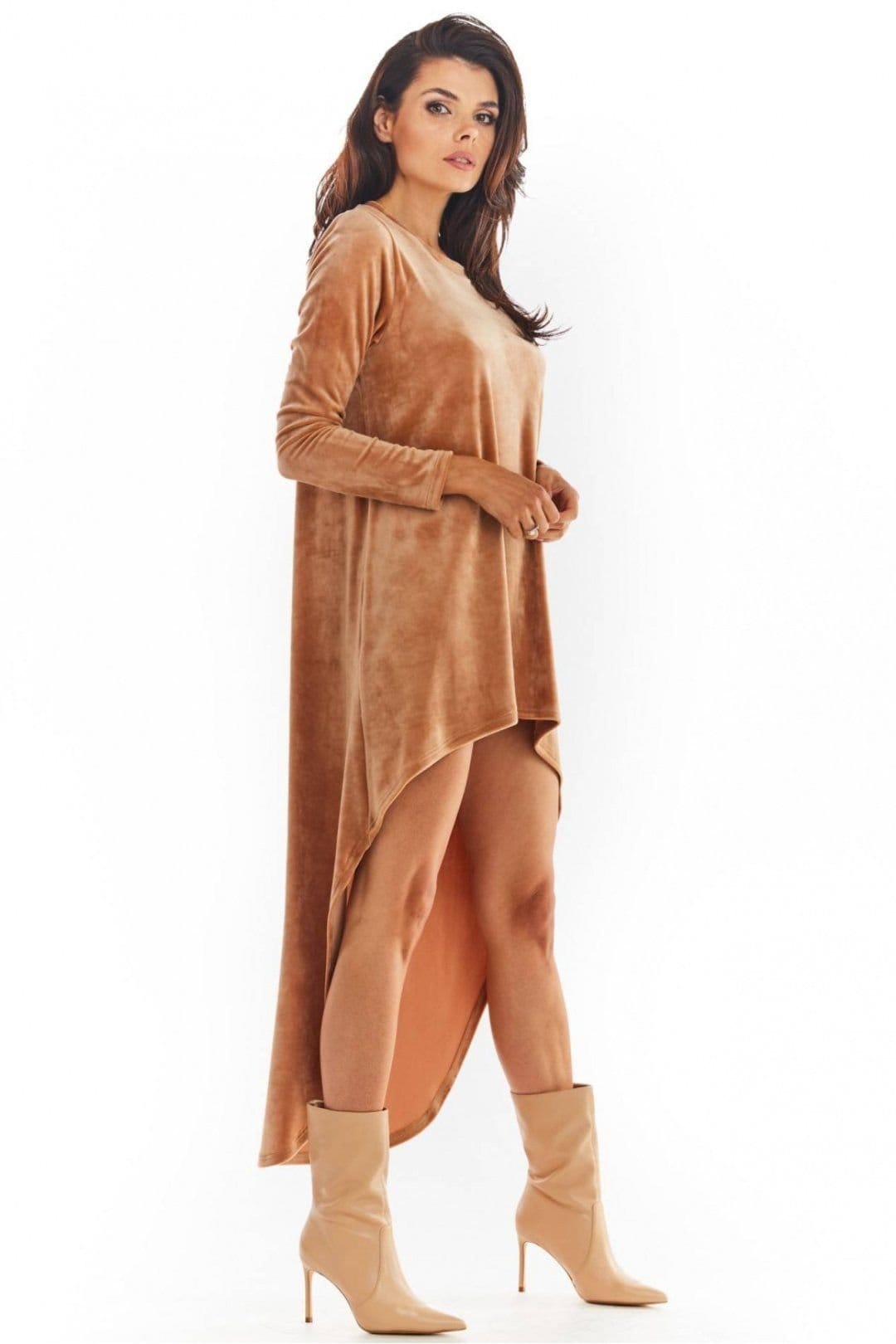 Love Lace Love Lace Women's Velour Extended Back Round Neck Dress in Beige - 4