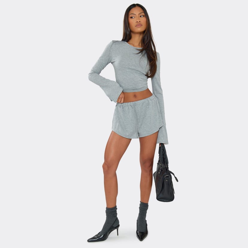 EGO Low Rise Elasticated Drawstring Waist Shorts In Grey, Women's Size UK 6 - 1