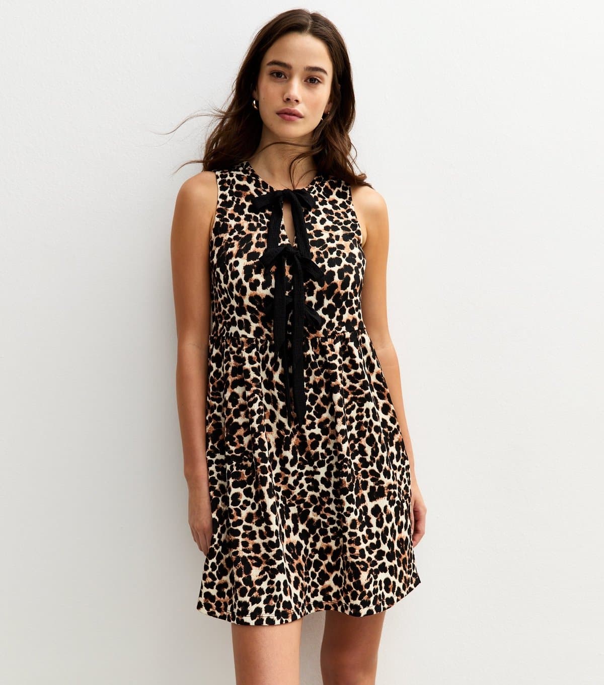 New Look Women's Brown Animal Print Bow Front Mini Dress New Look