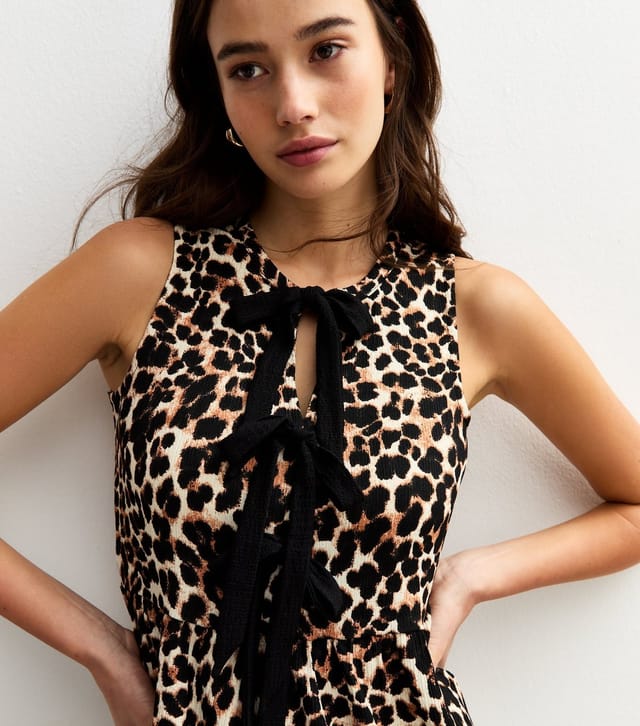 New Look Women's Brown Animal Print Bow Front Mini Dress New Look - 2