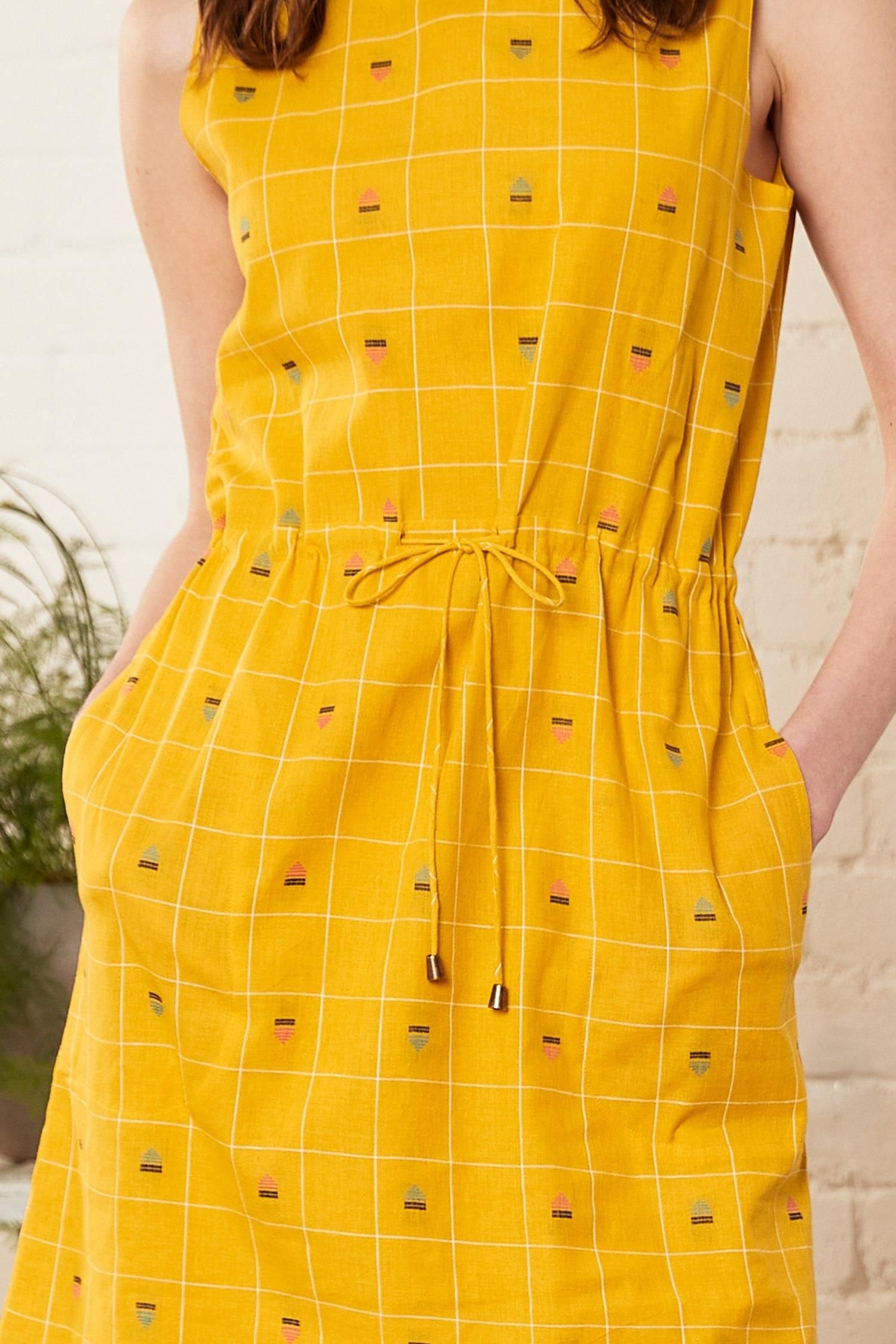 Nomads Clothing Nomads Clothing Women's Cotton Ikat Drawstring Tunic Dress in Mustard - 2