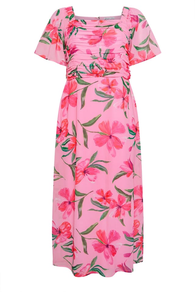 Yours Yours Women's Floral Gathered Maxi Dress in Pink - 2